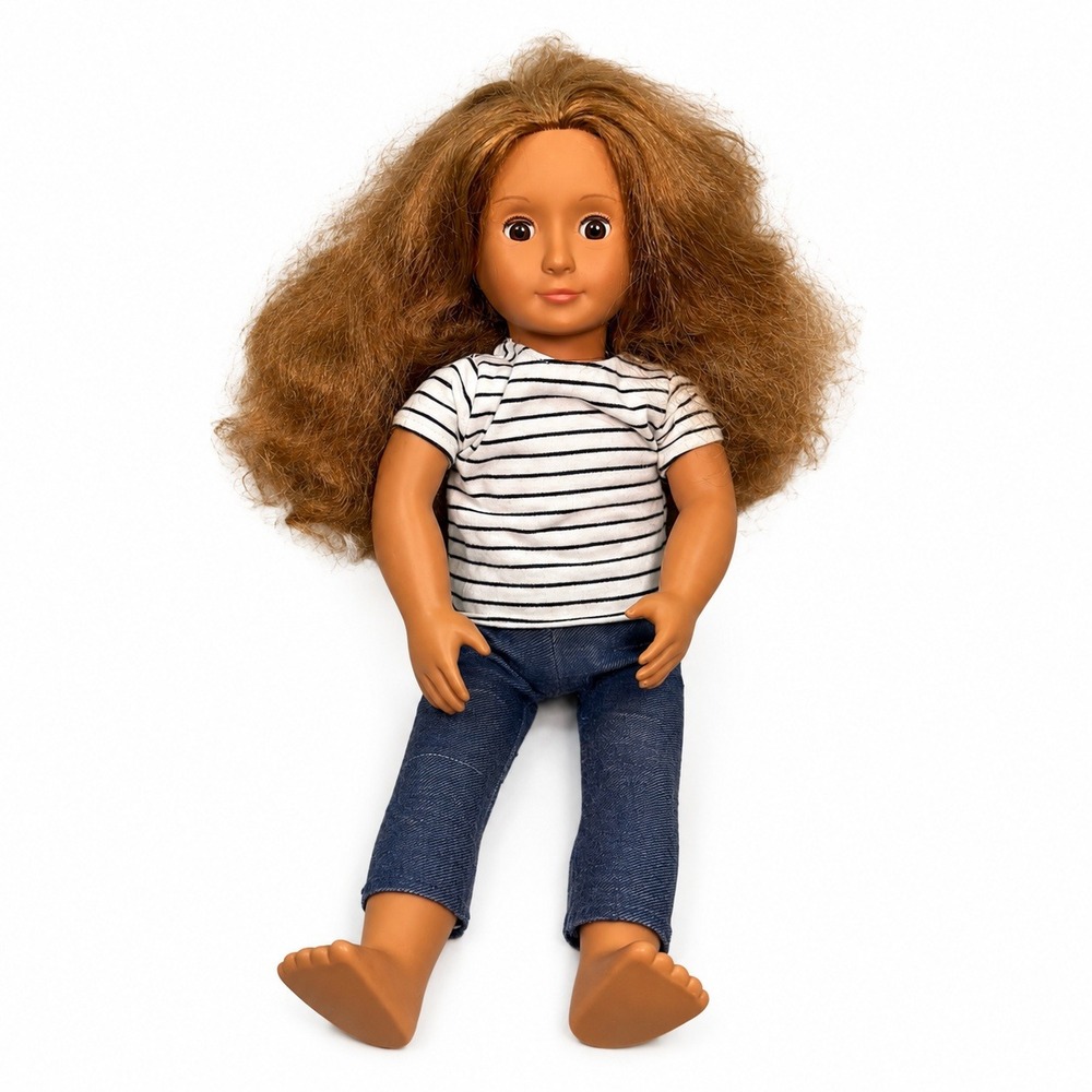 Our Generation‎ Battat 18" Doll Brown Hair Striped Shirt Denim Pants H18000-02